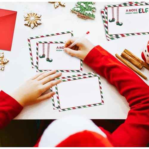 Gift Boutique - 50 Count Christmas Elf Notes Cards To Kids 4" x 6" Cardstock Magical Elves Letters, A Note From Your Elf Legs Design for Students, Surveillance Report & Kids Activities Stationery Set