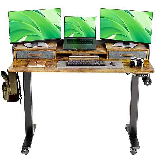 Claiks Standing Desk with Drawers, Stand Up Electric Standing Desk Adjustable Height with Storage Shelf and Splice Board, 48 Inch, Rustic Brown