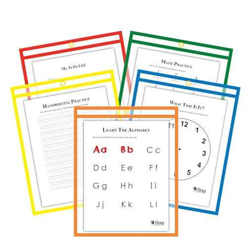 C-Line Reusable Dry Erase Pockets, 9 x 12 Inches, Assorted Primary Colors, 25 Pockets per Pack (40620)