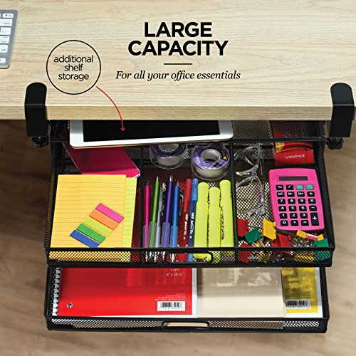 Homeify 2-Drawer Under Desk Clamp-On Organizer Mesh Metal Office Storage