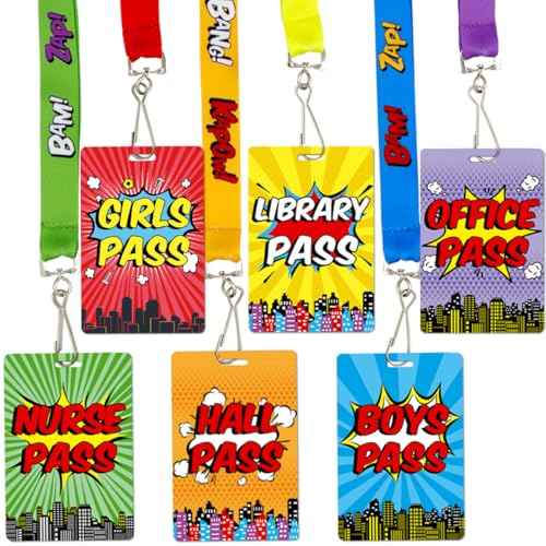 Fancy Land Bright Color Hall Pass Lanyards and School Passes Set of 6 Classroom Teacher Gift