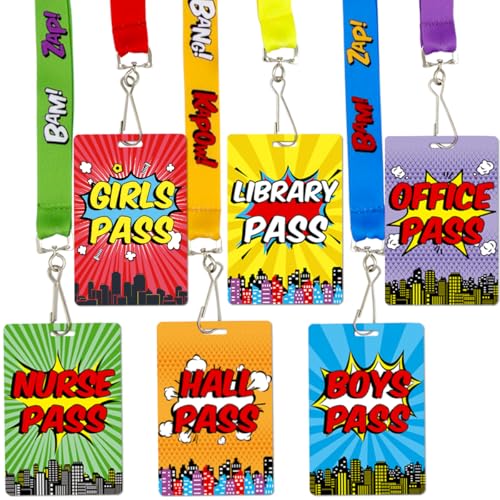 Bright Color School Hall Pass Lanyards with ID Cards & Breakaway Safety Clips