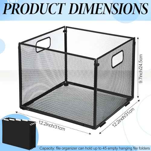 2 Pack Hanging File Holder, 10 Hanging Folders, Metal Mesh, Letter Size Folder Storage, Desktop Storage Cabinets, Office School Document(Black,Medium)