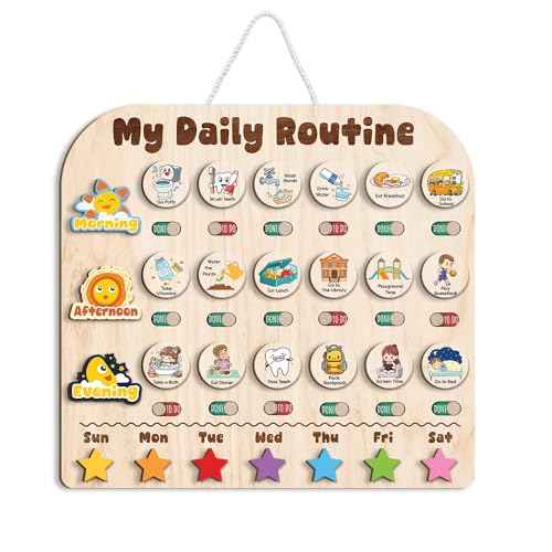 Wooden Daily Routine with Stars, Chore Chart for Kids, Visual Schedule for Kids, Morning Evening Routine Chart, Preschool Routine Chart, Routine Chart for Kids