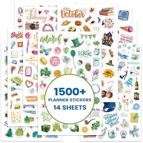 Planner Stickers - Calendar Stickers for Celebration and Decoration, 12 Monthly Festival Theme Sticker for Adults Planner, for Festival Events, Daily Tasks(14 Sheets, 1500+ Sticker Per Pack)
