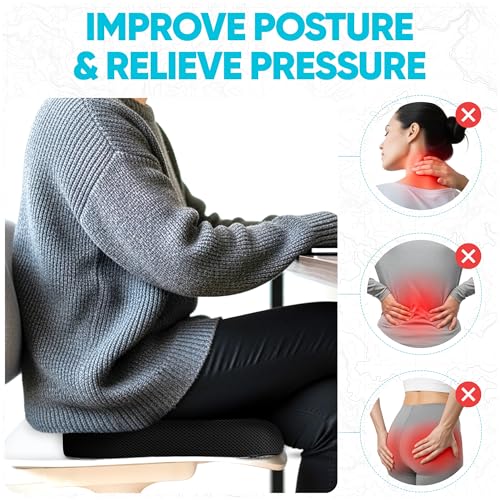 FORTEM Black Medium Tailbone Cushioned Seat Cushion for Office Chair – Sciatica Pain Relief