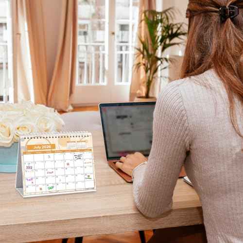 Small Desk Calendar 2026-2027, Koncci 18 Months Standing Flip Desk Calendar (January 2026-June 2027), 7" x 8.5" Desktop Planner with Stickers for Easy Organizing