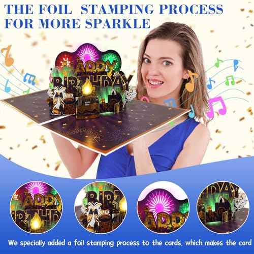 Musical Birthday Cards, Music & Firework Lights Birthday Card for Men, 3D Pop-up Blowable Candle Happy Birthday Card/Gift for Men, Women, Kids, Boys, Girls, Husband, Grandson
