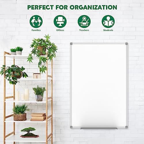 Lockways Silver Magnetic Whiteboard 48 x 36 Inch Dry Erase Office & Classroom Board