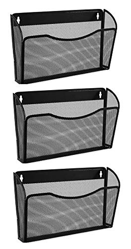 EASEPRES 3-Pack Mesh Hanging File Organizer Wall Mount Pocket Folder Black