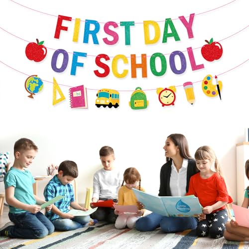 Sereliy First Day Of School Banner Decor - Back To School Garland for Classroom & Party - Firsts Day