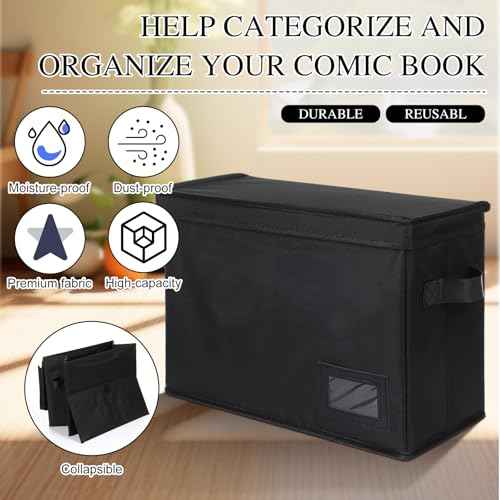 Lincia 4 Pack Comic Book Storage Boxes with 20 Book Dividers Collapsible Comic Box Case with Lid Moistureproof Dustproof Comic Short Box Holds 150-180 Comics Comics,15.4" x 7.5" x 11.4"