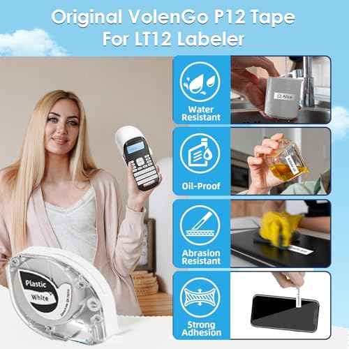 Label Maker Machine with Tapes, Label Maker Waterproof-Labels, Portable Rechargeable Labeler with 12mm-Tape, Bluetooth Backlit Labeling Machine, LT12 Handheld Label Printer for Office Home