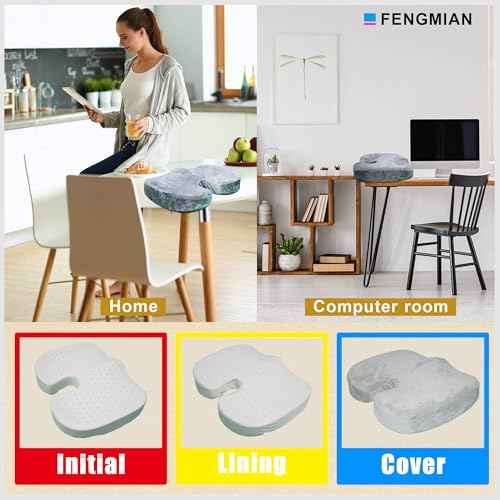 Natural Latex Seat Cushion - Soft, Bouncy and Relieves Pressure - Suitable for Office Chair, Home Chair, Car, Gaming, Wheelchair, Meditation, and Yoga (Gray)