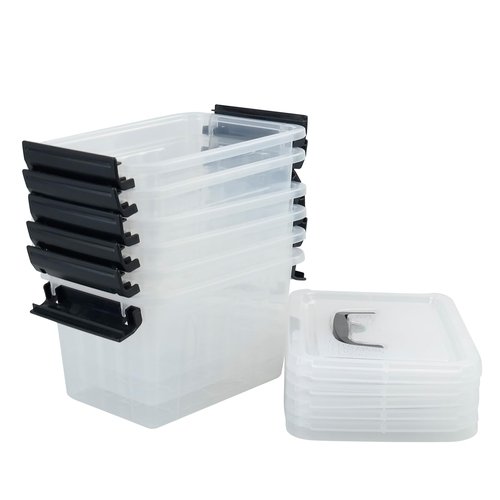AnnkkyUS 6-Pack 3 L Small Box with Lid, Plastic Clear Storage Bins with Handles