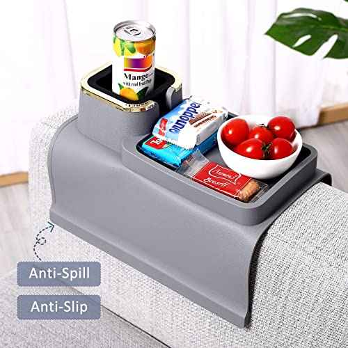 HMASYO Couch Cup Holder Tray - Silicone Sofa Armrest Table Couch Drink Holder and Tray Organizer for Remote Snacks Cellphone, Anti-Spill Anti-Slip Design, Gifts for Family Mom Dad Grandma