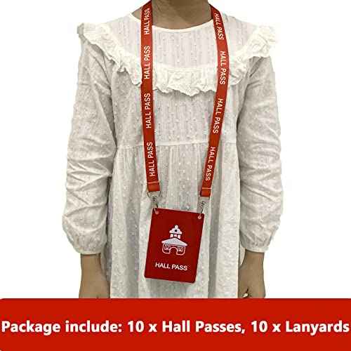 Hall Pass Lanyards with Large Card Passes, Unbreakable School Classroom 5 Inch Passes Set for Teacher Parents(Hall Bathroom Library Office & Nurse),10 Pcs(Hall)