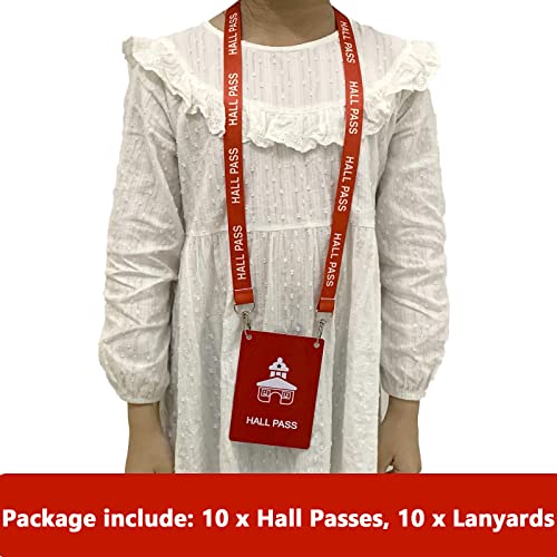 10 Pcs Hall Pass Lanyards with Large Card Passes for School Classroom, Unbreakable, 5 Inch Passes, Teacher Essential
