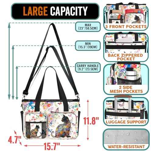 Large Waterproof Work Bag. Shoulder Bag for Work. Gift for Cat Lovers and Owners.