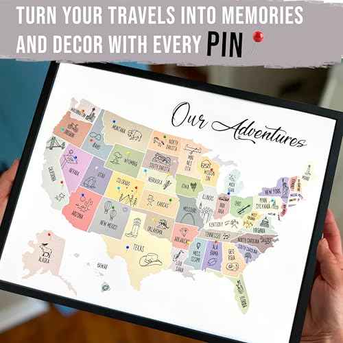 flinelife Usa Travel Map With Pins, 12X10, Our Adventures Travel Pin Board, 50 States Map, Perfect For Couples Gift