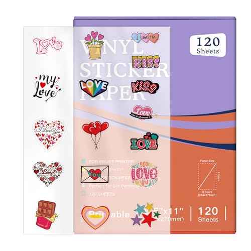 120 Sheets Printable Clear Sticker Paper for Inkjet Printer, Premium Vinyl Transparent Sticker Paper Waterproof, Dries Quickly, Vivid Colors, Tear Resistant, 8.5x11" Labels Great for Cutting Machines