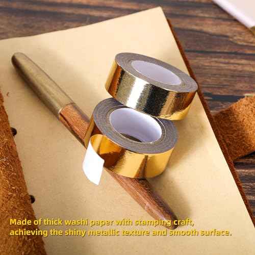 Solid Foil Washi Tape - Low Tack Self Adhesive Decorative Washi Tape Shiny Metallic Color - 3/5 Inch Wide and 66 FT Long Total, Gold