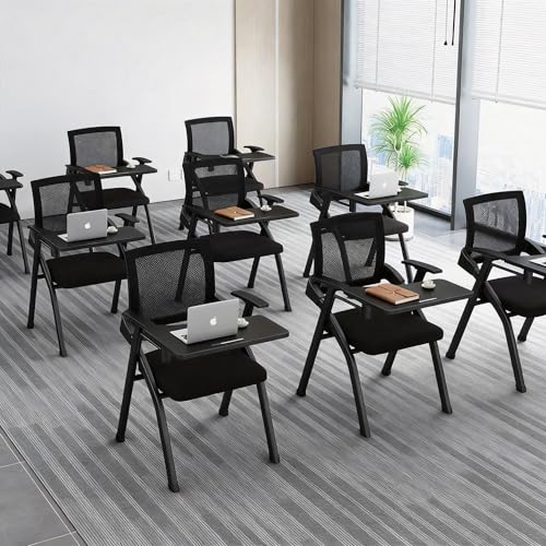 Folding Training Chair with Writing Tablet, Cup Holder & Desk Attach - Black- Writing Board