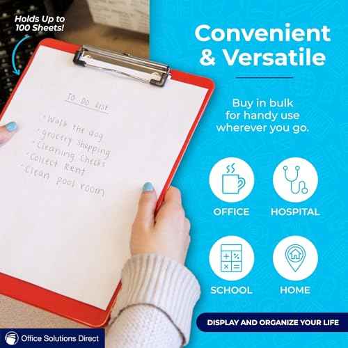 Red Plastic Clipboards (Set of 12) Multi Pack Clipboard - Strong 12.5 x 9 Inch | Holds 100 Sheets! Acrylic Clipboards with Low Profile Clip | Cute Aesthetic College School Supplies for Girls & Boys