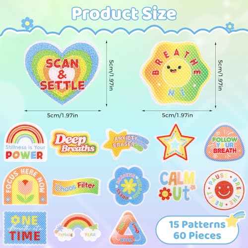 60 Pcs Anxiety Sensory Stickers Resuable Calm Stickers 2 Textured Surface Sensory Strips 15 Style Fidget Tactile Stickers for Office Classroom Adult Teens