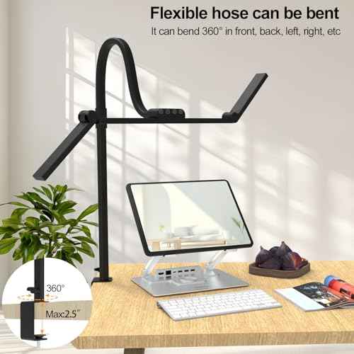 3 Light Bar Goose-Neck Architect Desk Lamp with Clamp, 24W Bright Led Tall Overhead Desk Light for Home Office,Eye Care Reading Table Light for Desktop Working,Drafting,Reading