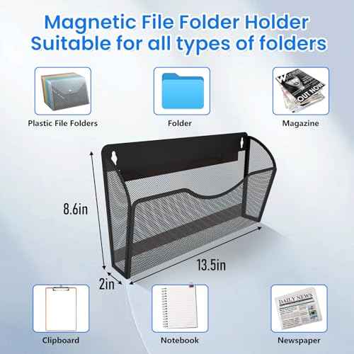 6 Pack Magnetic File Holder, Magnetic Pocket Wall File Holder, Mesh Wall Paper Organizer, Vertical Mail Basket, Storage Organization Magazine Rack for Office, Home and School