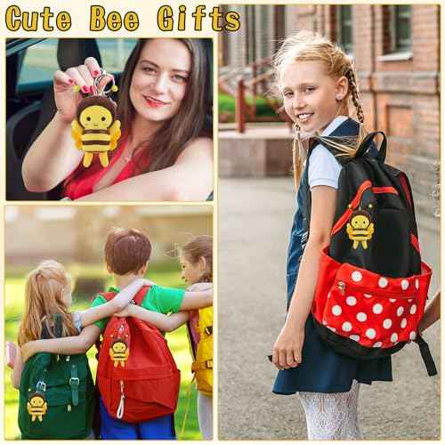 24 Sets Bee Stuffed Animal Emotional Plush Included Bee Plush Keychains Inspirational Cards and Organza Bags Positive Gifts for Christmas Birthday Party Supply