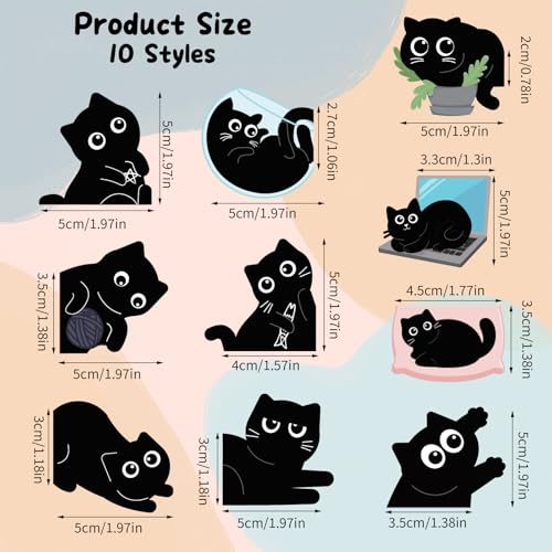 Prudiut 10 Pcs Black Cat Magnetic Bookmarks for Women & Cat Lovers - Creative Gift Set