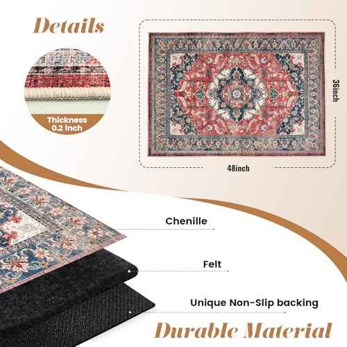 Office Chair Mat for Hardwood Tile Floor, 36"x48"Anti-Slip Under Desk Carpet Protector for Rolling Computer Chair Mat, Machine Washable Office Area Carpet (Chenille,Red)