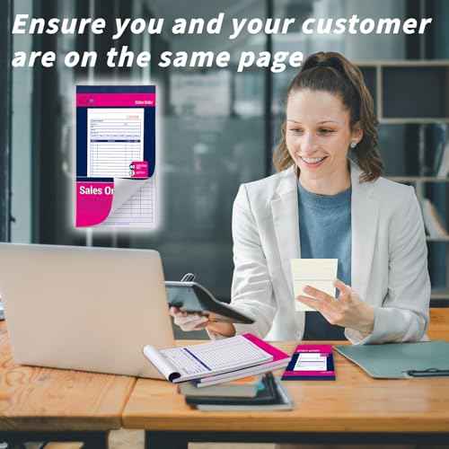 40 Pack Sales Order Book Bulk, 2-Part Carbonless Receipt Form Invoice, White/Yellow, 3-11/32x5-5/8 lnches, General Purpose Sales Book for Small Businesses and Service Providers, 40 Sets per Book