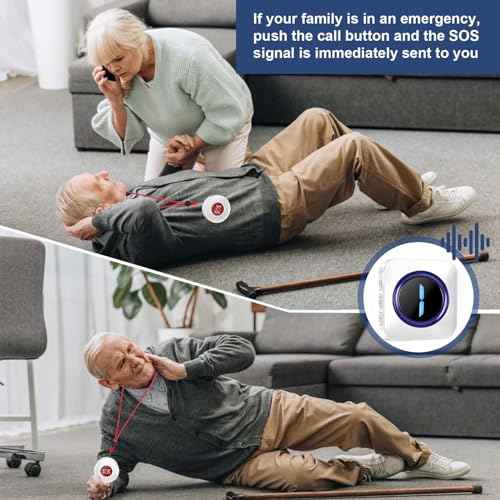 SURFOU Wireless Caregiver Pager, Nurse Calling Alert Patient Help System for Home/Personal Attention, 1000 ft Range, 2 SOS Buttons/Transmitters + 1 Plug in Receiver