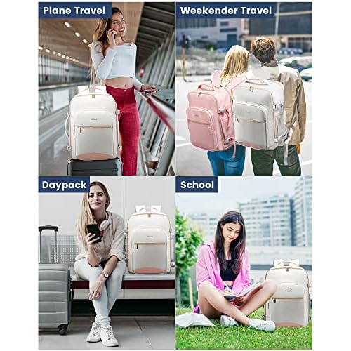 LOVEVOOK Travel Backpack for Women & Men 40L,Airline Approved Carry On Backpack Travel Essentials,TSA Carry on Luggage,Waterproof Personal Item Travel Bag,Suitcase with 3 Packing Cubes,Light gray-Pink