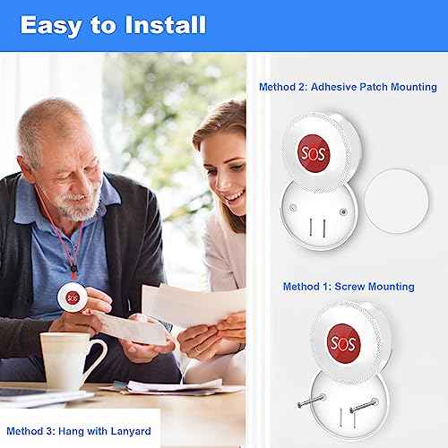 SURFOU Wireless Caregiver Pager, Nurse Calling Alert Patient Help System for Home/Personal Attention, 1000 ft Range, 2 SOS Buttons/Transmitters + 1 Plug in Receiver