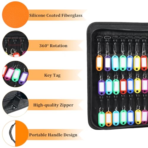 Quctak Orange Portable Key Organizer Case – 54 Key Hooks & Fireproof Waterproof Key Holder with Handle