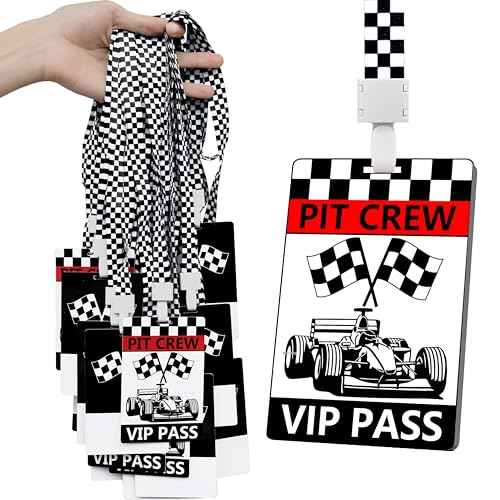 50 Sets Racing VIP Pass Cards with Racing Lanyards Bulk PVC VIP Pass Cards with White and Black Lanyards for Event Gamer Race Car Theme Birthday Party Fast One Party Supplies£¨Black£©