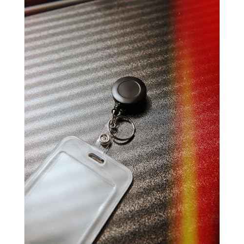 2 Pack Badge Reels Retractable with Key Rings, ID Badge Holder with 2 pcs Waterproof Extra Thick ID Card Holders, Belt Clip (Black)