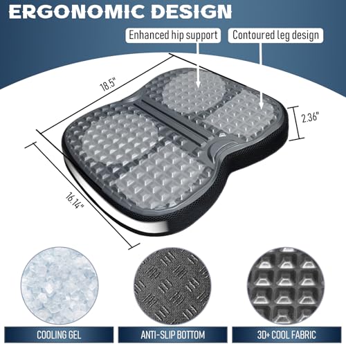 NEW-Vi Office Seat Cushion with Cooling Gel & Memory Foam for Tailbone Pain Relief, Sciatica & Back Support - Waterproof & Anti-Slip Base for Office Chair, Car, Wheelchair