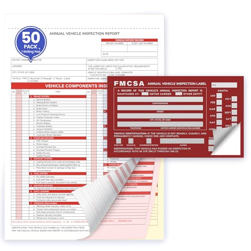 Annual Vehicle Inspection Forms and Red Labels 3-Part NCR Kit – 50 Sets