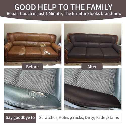 Leather Repair Tape Self-Adhesive Leather Repair Patch for Couch Furniture Sofas Car Seats Advanced PU Vinyl Leather Repair Kit (Dark Brown, 17X118 inch)