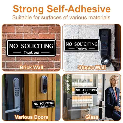 2 Pack No Soliciting Sign for House, Strong Self-Adhesive No Solicitation Signs, 7.9"x2.8" Thick Acrylic, Weatherproof and Sturdy Sign for Front Door, Home, Office, Wall, Keep Solicitors Away