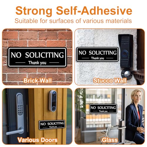 MOWPOG No Soliciting Sign Sticker 2 Pack Black/White for Front Door & Window