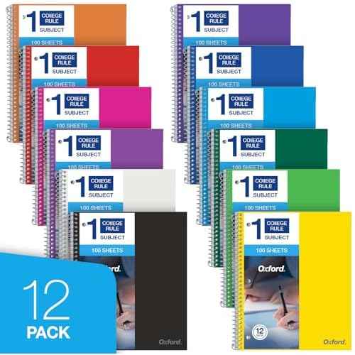 Oxford Spiral Notebook 8.5 X 11, Water Resistant Cover, 100 Sheets, College Ruled, 1 Subject - Pack of 12