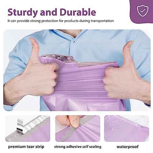Fuxury Poly Mailers 12x15.5Inch 50 Pcs, Waterproof Shipping Bags for Clothing, Strong Adhesive Heavy Duty Shipping Mailing Envelopes, Self Seal Mailers Poly Bags for Business,Light Purple