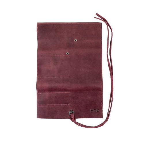 Hide & Drink, Rustic Pencil Roll Pouch, Multi-Purpose Storage Wrap for Scissors, Earphones, Organizer for Craft, Full Grain Leather, Handmade, Sangria
