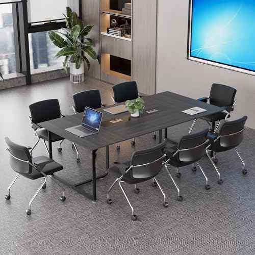 8FT Conference Table,94.4 L x 47.2 W x30.7 H Meeting Seminar Table with Grommet,Stability Enhancement,Large Conference Room Table for Office Meeting (Gray)